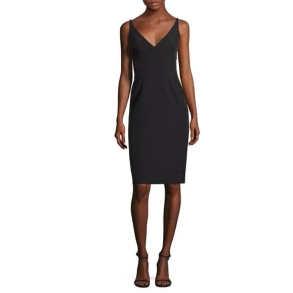 Milly Black Bodycon Dress 2 Sleeveless V-Neck Tailored Knee-Length Sheath - Picture 10 of 10